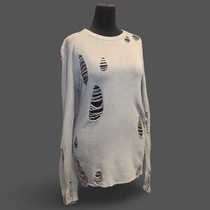 DIVIDED H&M Distroyed Grey Knit Pullover Sweater Ripped sz S but it is forgiving
